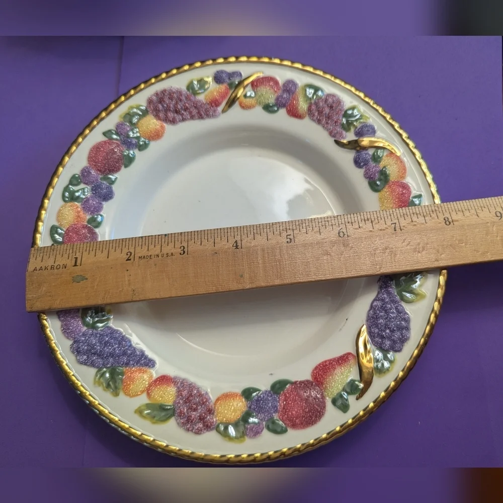 Avon Fruit Patterned Ceramic Dinner Plate Embossed Frosted Special Dish